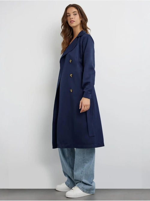 Trench-coat long croisé avec ceinture - Kiabi