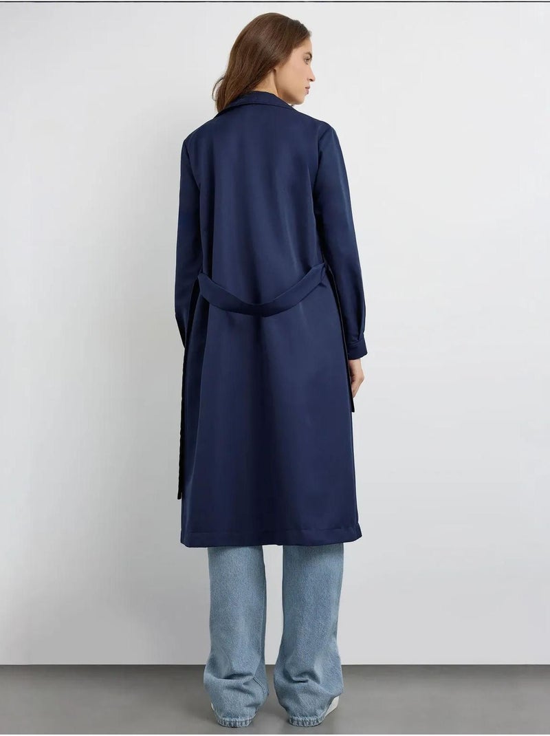 Trench-coat long croisé avec ceinture Bleu marine - Kiabi