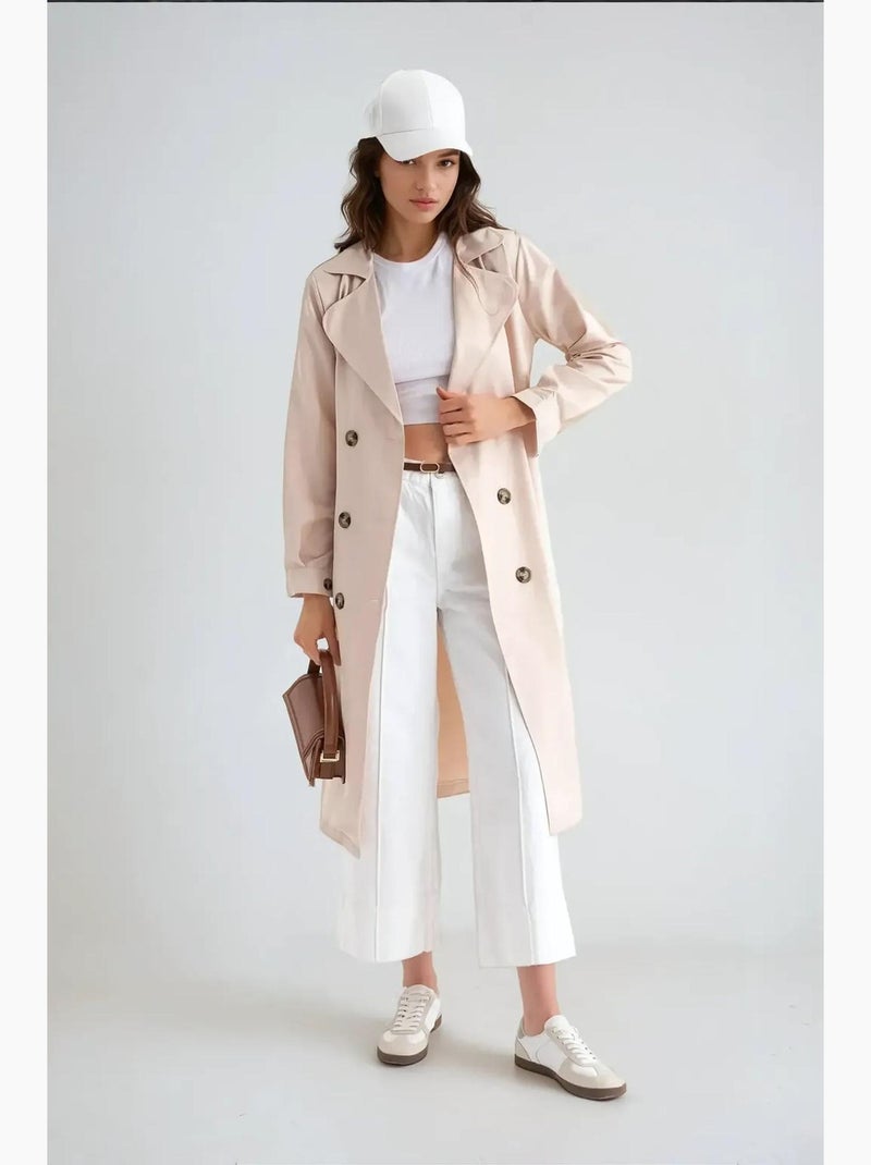 Trench-coat long croisé avec ceinture hiccup Beige naturel - Kiabi