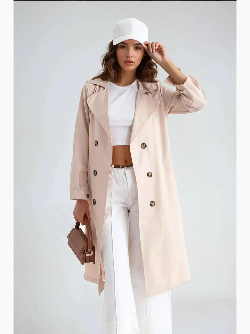 Trench-coat long croisé avec ceinture hiccup Beige naturel - Kiabi