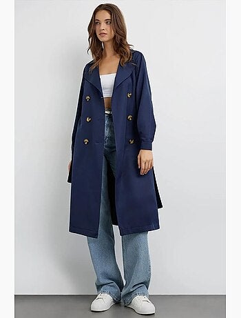 Trench-coat long croisé avec ceinture hiccup