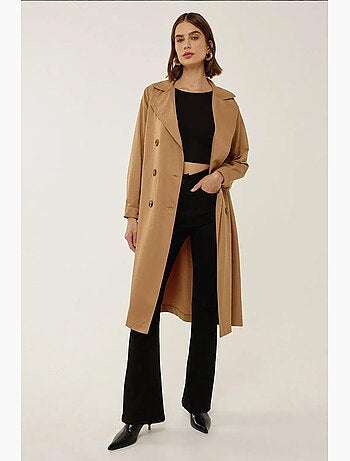 Trench-coat long croisé avec ceinture hiccup
