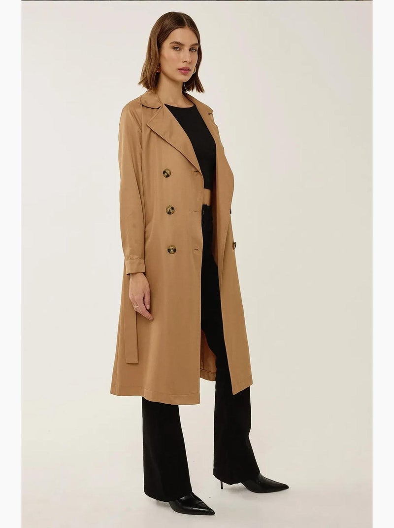 Trench-coat long croisé avec ceinture hiccup Camel - Kiabi
