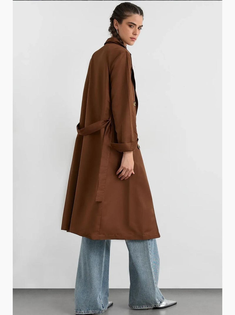 Trench-coat long croisé avec ceinture hiccup Marron - Kiabi