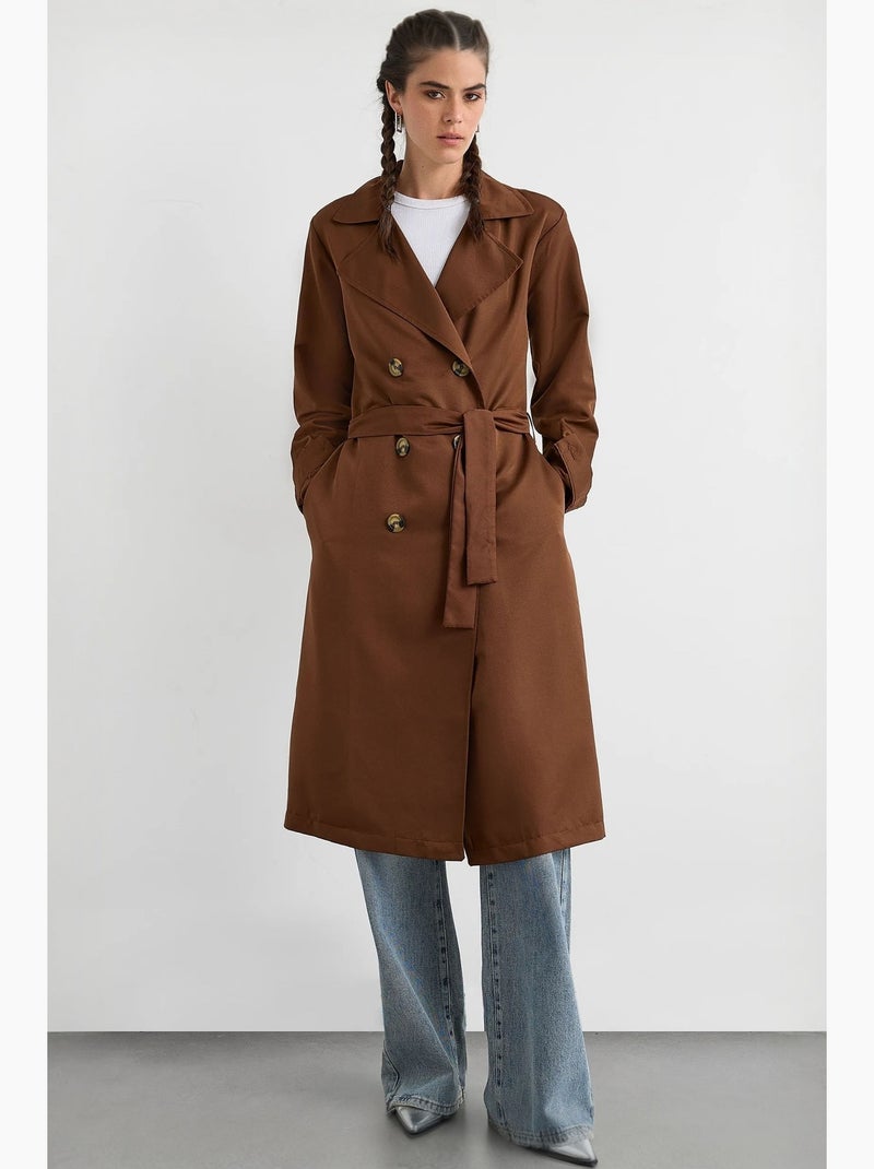 Trench-coat long croisé avec ceinture hiccup Marron - Kiabi