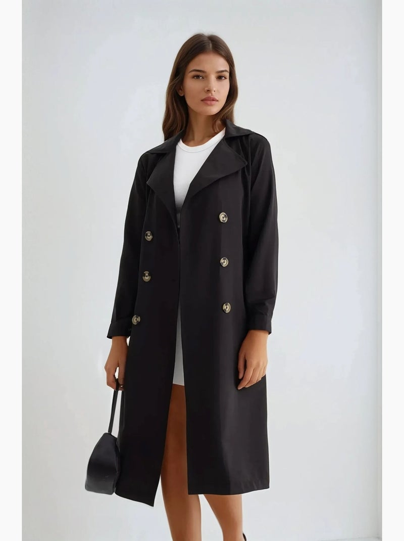 Trench-coat long croisé avec ceinture hiccup Noir - Kiabi
