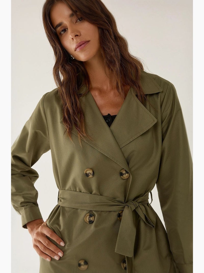 Trench-coat long croisé avec ceinture hiccup Vert kaki - Kiabi