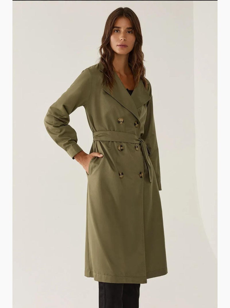 Trench-coat long croisé avec ceinture hiccup Vert kaki - Kiabi