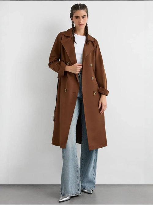 Trench-coat long croisé avec ceinture - Kiabi