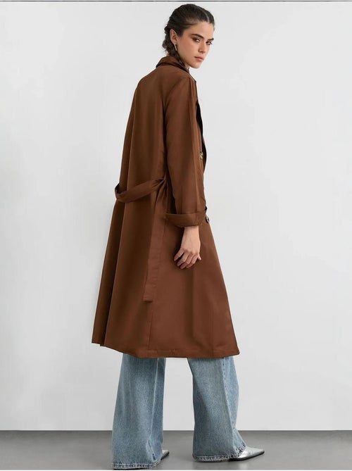 Trench-coat long croisé avec ceinture - Kiabi