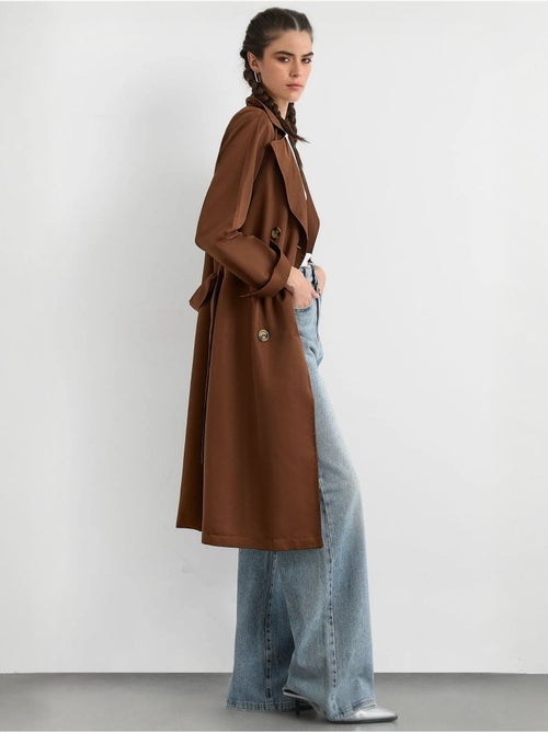 Trench-coat long croisé avec ceinture - Kiabi