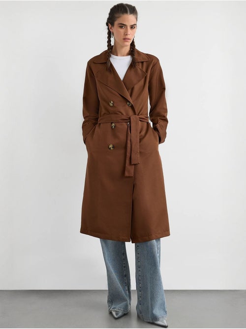 Trench-coat long croisé avec ceinture - Kiabi