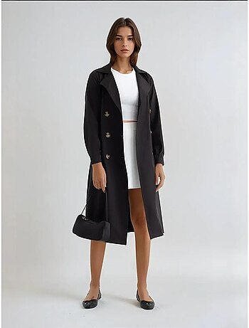 Trench-coat long croisé avec ceinture