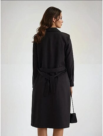 Trench-coat long croisé avec ceinture