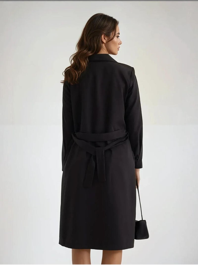 Trench-coat long croisé avec ceinture Noir - Kiabi