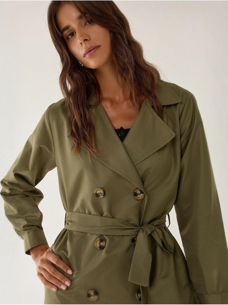 Trench-coat long croisé avec ceinture Vert kaki - Kiabi