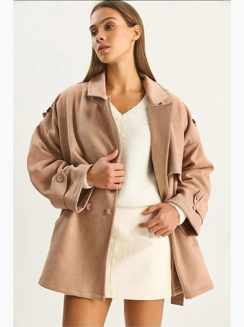 Trench-coat mi-long à double boutonnage lucci Beige argile - Kiabi