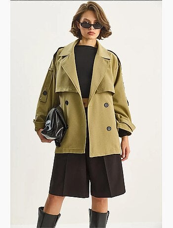 Trench-coat mi-long boutonné d'épaisseur moyenne avec col chemise lucci