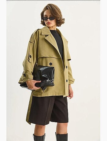 Trench-coat mi-long boutonné d'épaisseur moyenne avec col chemise lucci