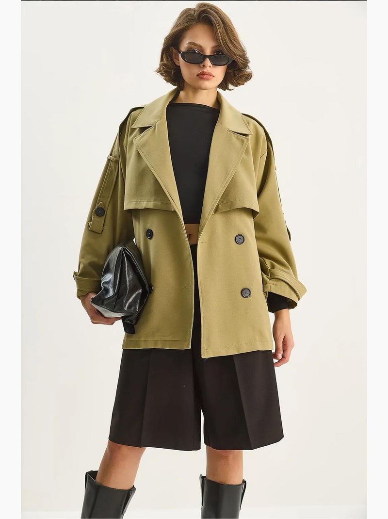 Trench-coat mi-long boutonné d'épaisseur moyenne avec col chemise lucci Vert foncé - Kiabi