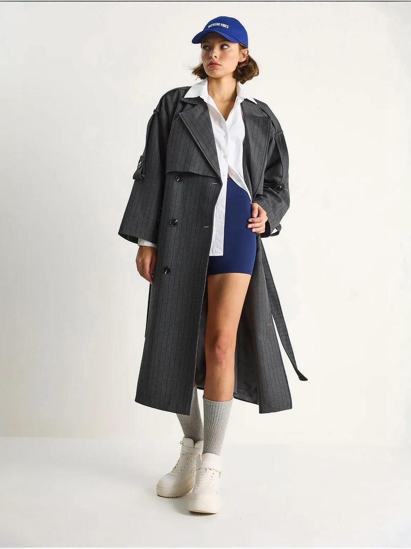 Trench-coat mi-long en coton avec fermeture à double boutonnage lucci Gris Noir - Kiabi