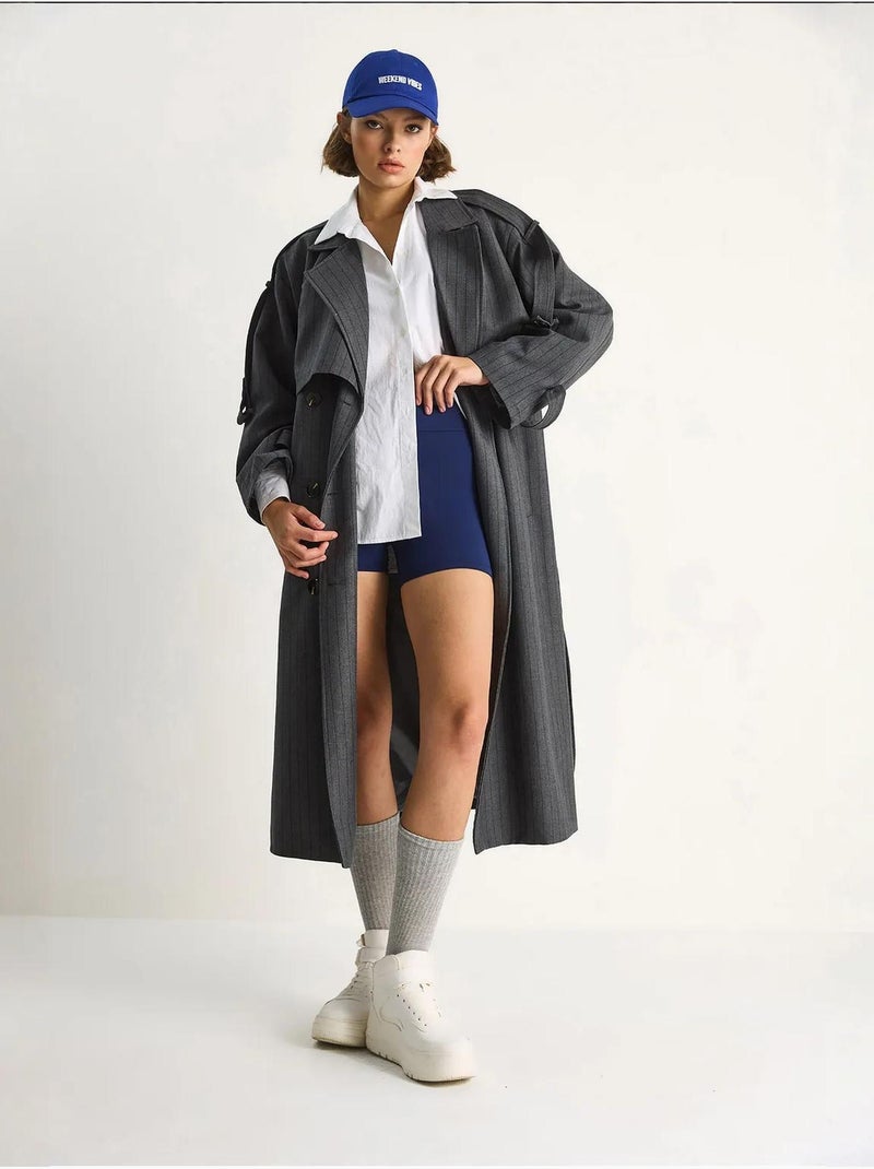 Trench-coat mi-long en coton avec fermeture à double boutonnage lucci Gris Noir - Kiabi