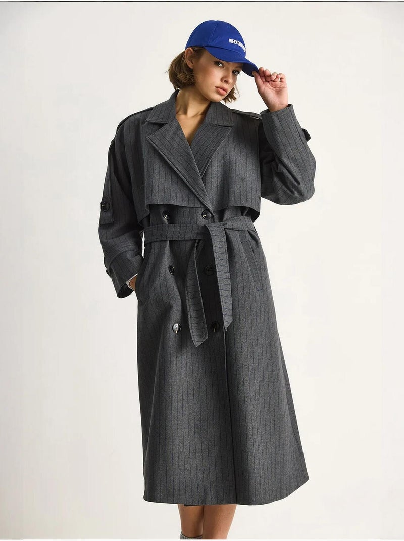 Trench-coat mi-long en coton avec fermeture à double boutonnage lucci Gris Noir - Kiabi