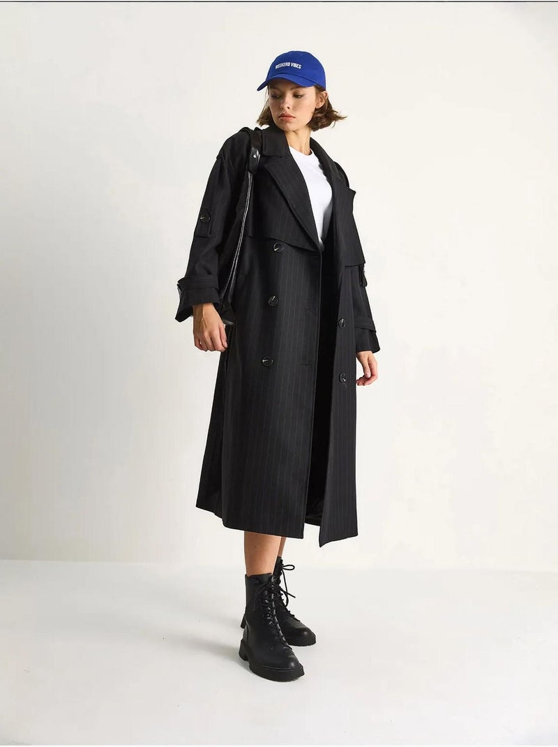 Trench-coat mi-long en coton avec fermeture à double boutonnage lucci Noir - Kiabi