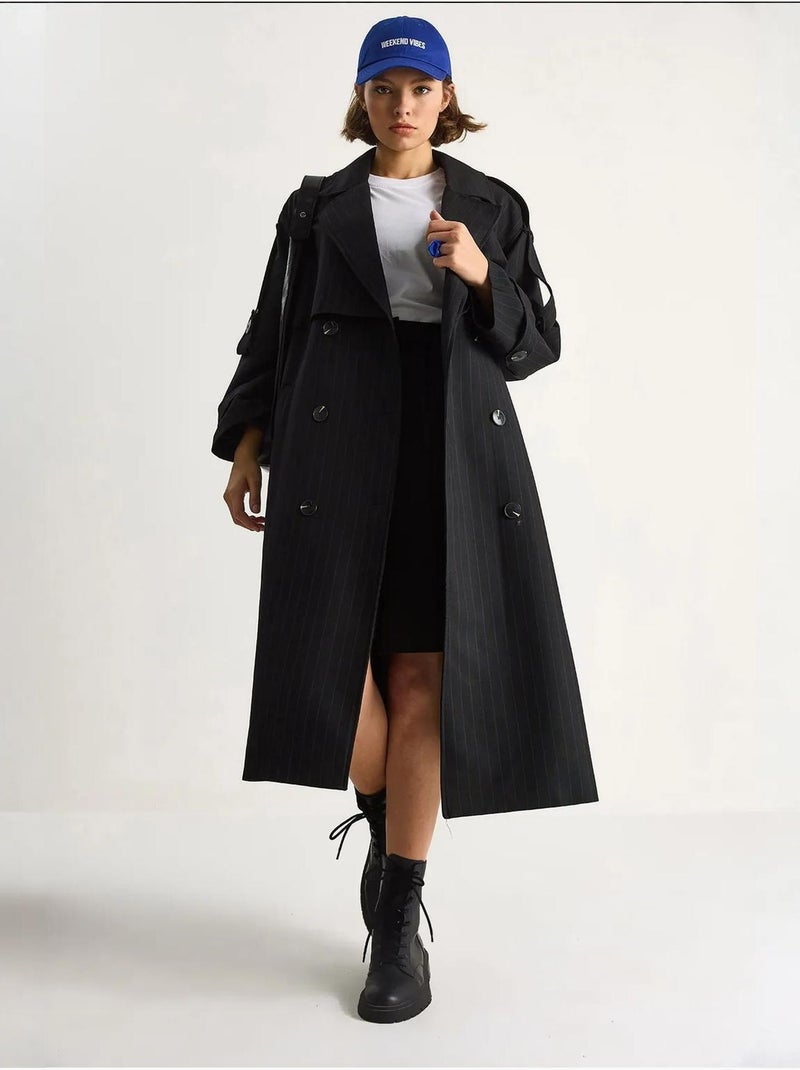 Trench-coat mi-long en coton avec fermeture à double boutonnage lucci Noir - Kiabi