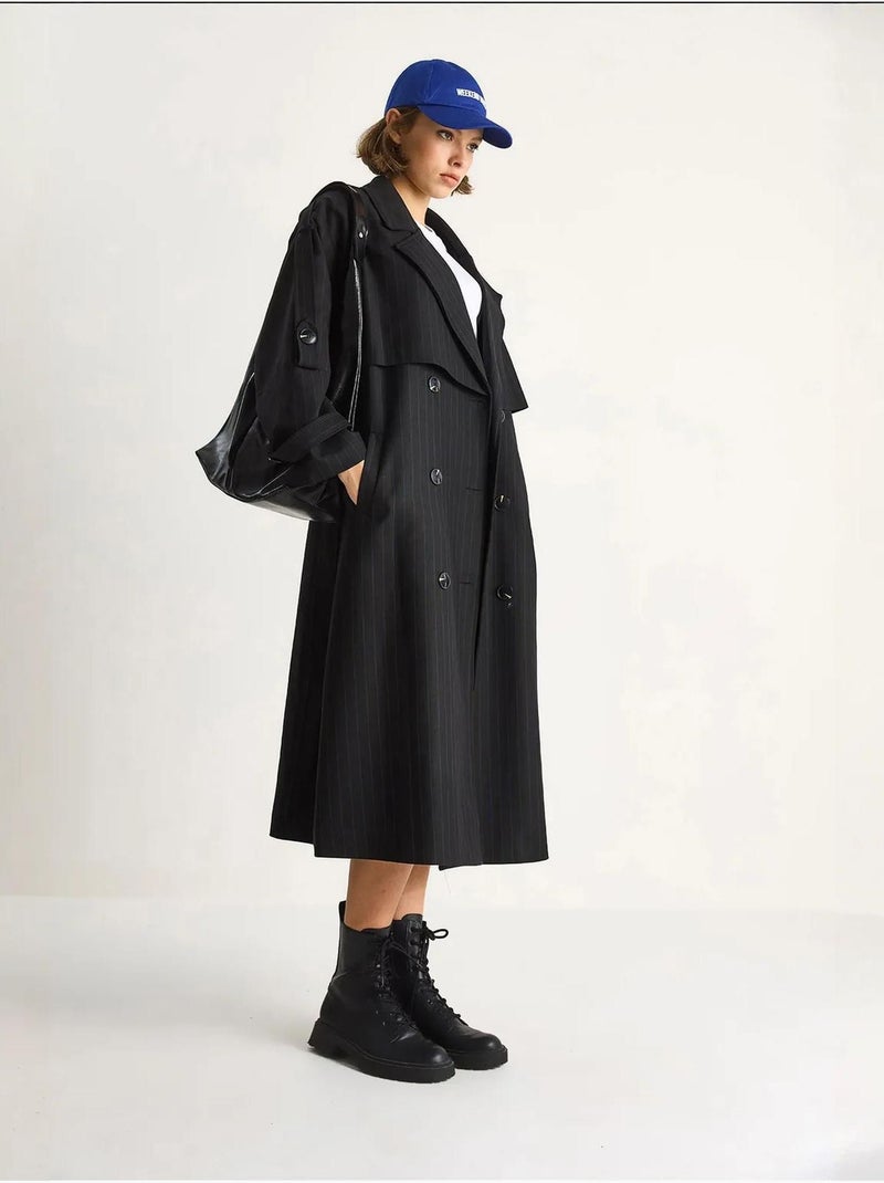Trench-coat mi-long en coton avec fermeture à double boutonnage lucci Noir - Kiabi