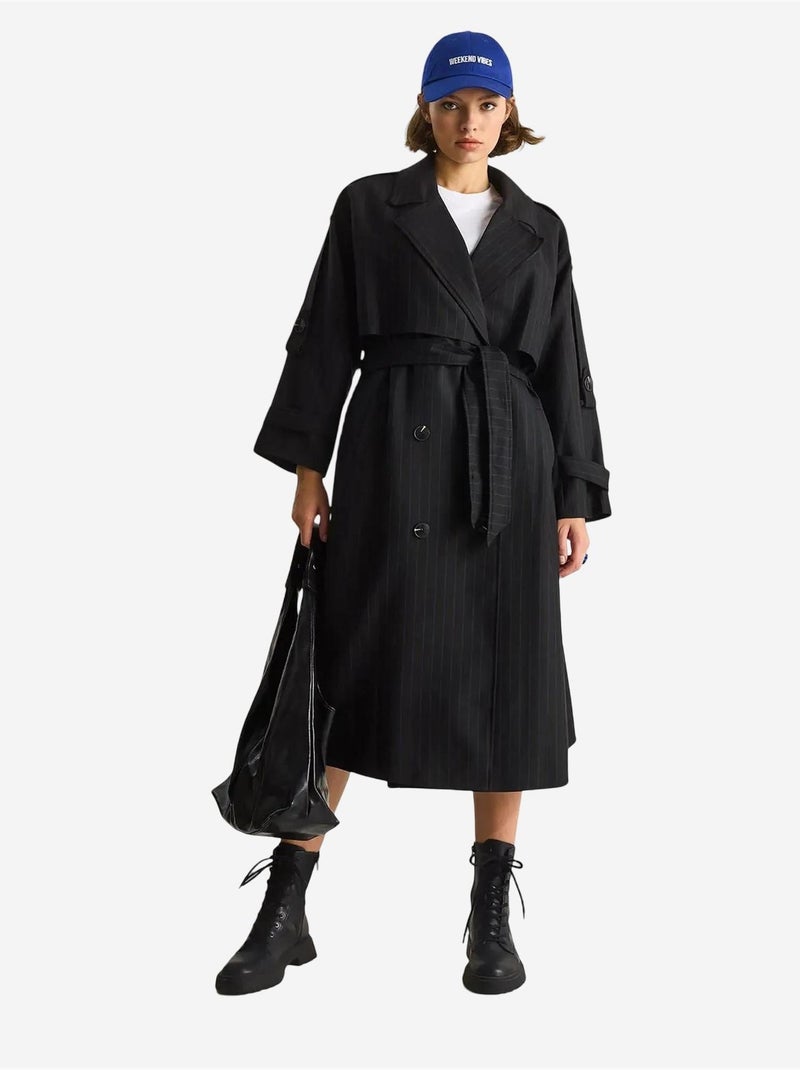 Trench-coat mi-long en coton avec fermeture à double boutonnage lucci Noir - Kiabi