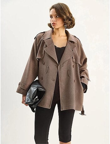 Trench-coat mi-long en mélange de coton avec fermeture boutonnée lucci