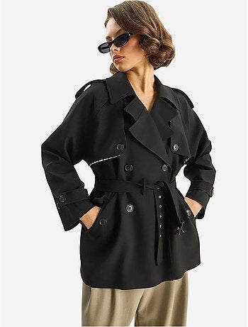 Trench-coat mi-long en mélange de coton avec fermeture boutonnée lucci