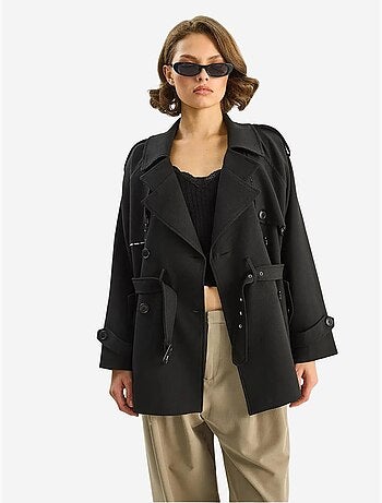 Trench-coat mi-long en mélange de coton avec fermeture boutonnée lucci