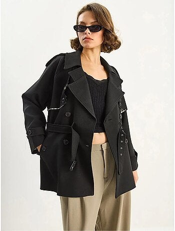 Trench-coat mi-long en mélange de coton avec fermeture boutonnée lucci