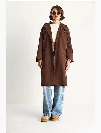 Trench-coat mi-long oversize à col châle lucci