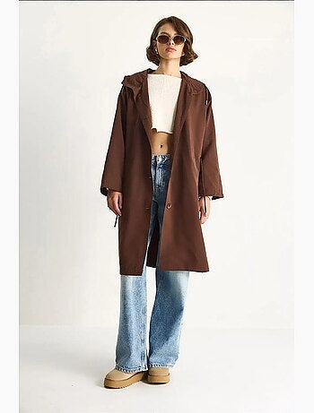 Trench-coat mi-long oversize à col châle lucci
