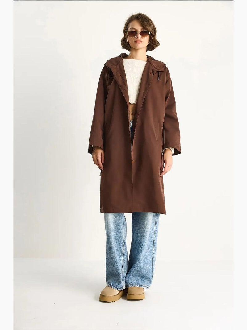 Trench-coat mi-long oversize à col châle lucci Marron foncé - Kiabi