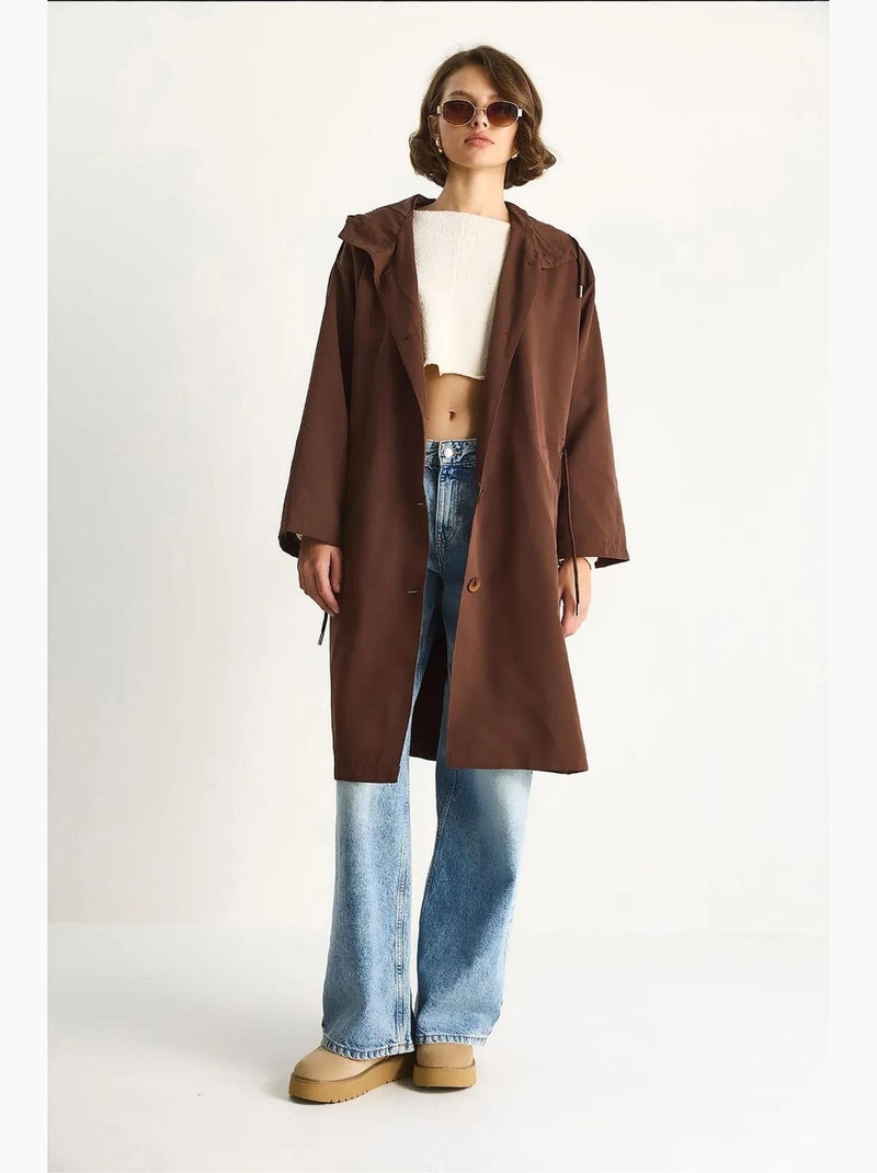 Trench-coat mi-long oversize à col châle lucci Marron foncé - Kiabi
