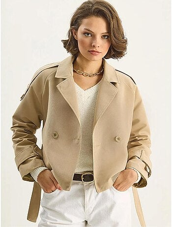 Trench-coat oversize en coton et élasthanne avec fermeture à nouer lucci