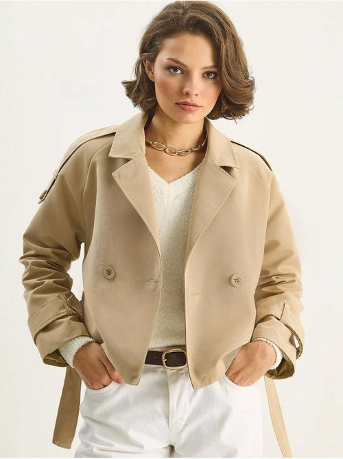 Trench-coat oversize en coton et élasthanne avec fermeture à nouer lucci - Kiabi Trench-coat oversize en coton et élasthanne avec fermeture à nouer lucci - Kiabi