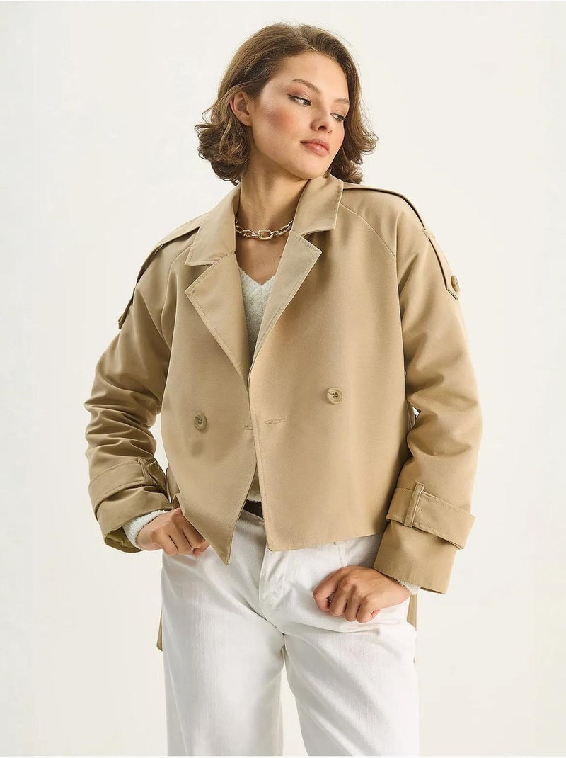 Trench-coat oversize en coton et élasthanne avec fermeture à nouer lucci Beige argile - Kiabi