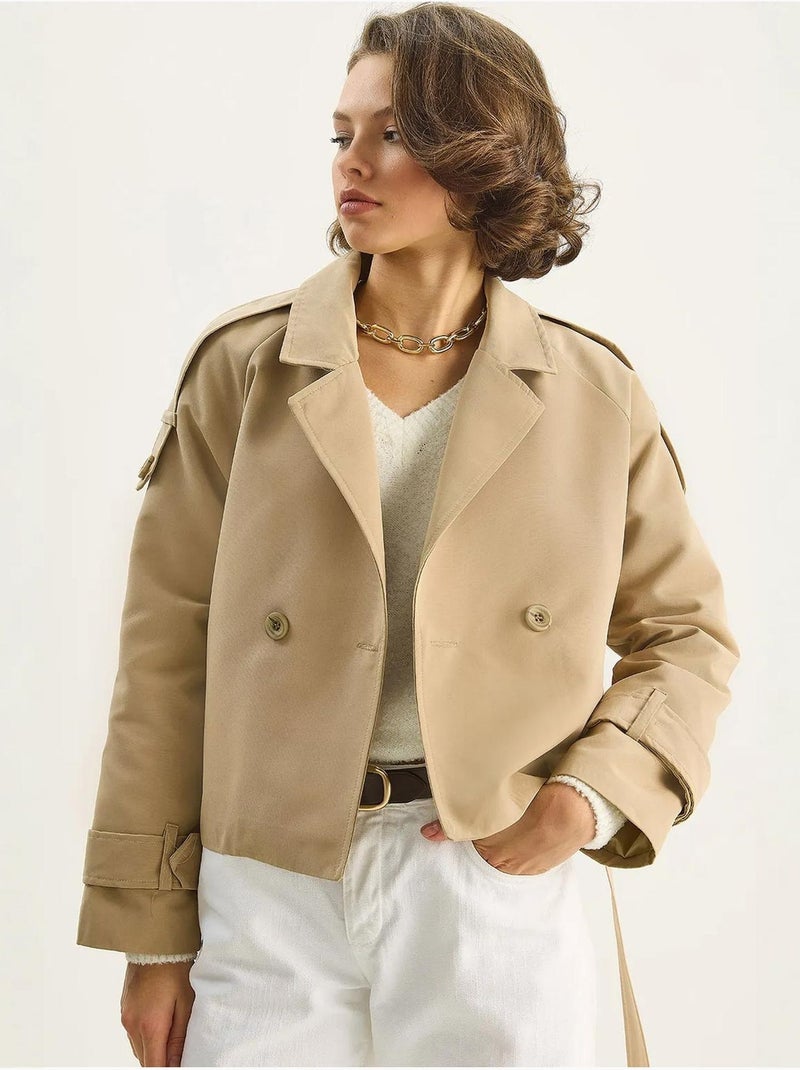 Trench-coat oversize en coton et élasthanne avec fermeture à nouer lucci Beige argile - Kiabi