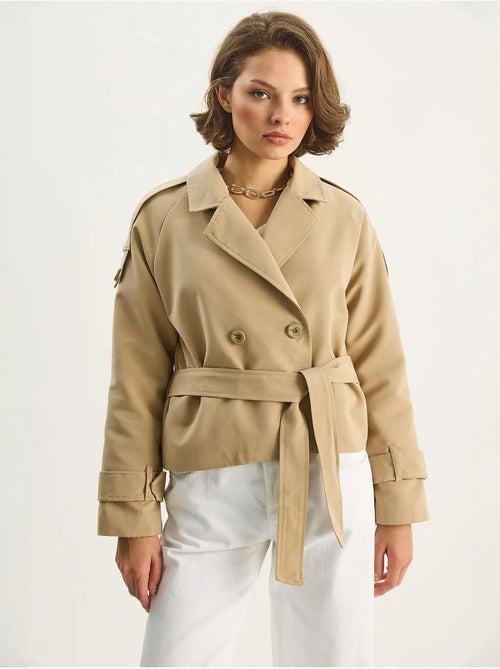 Trench-coat oversize en coton et élasthanne avec fermeture à nouer lucci - Kiabi Trench-coat oversize en coton et élasthanne avec fermeture à nouer lucci - Kiabi