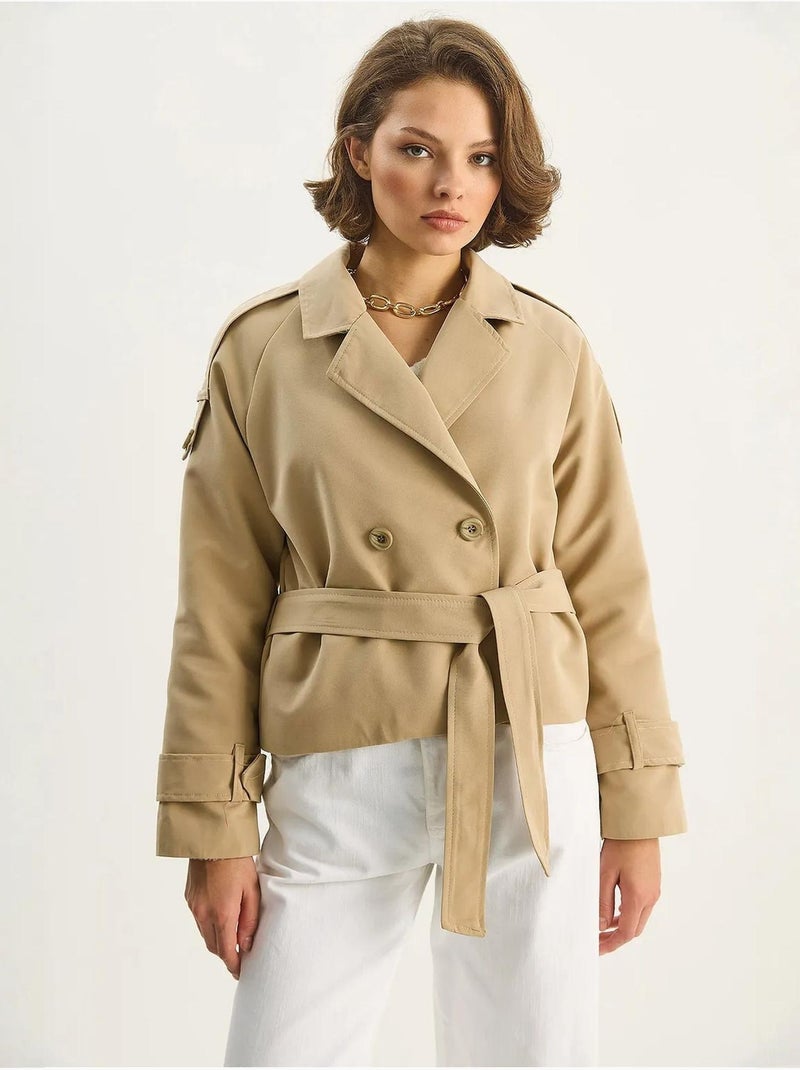 Trench-coat oversize en coton et élasthanne avec fermeture à nouer lucci Beige argile - Kiabi