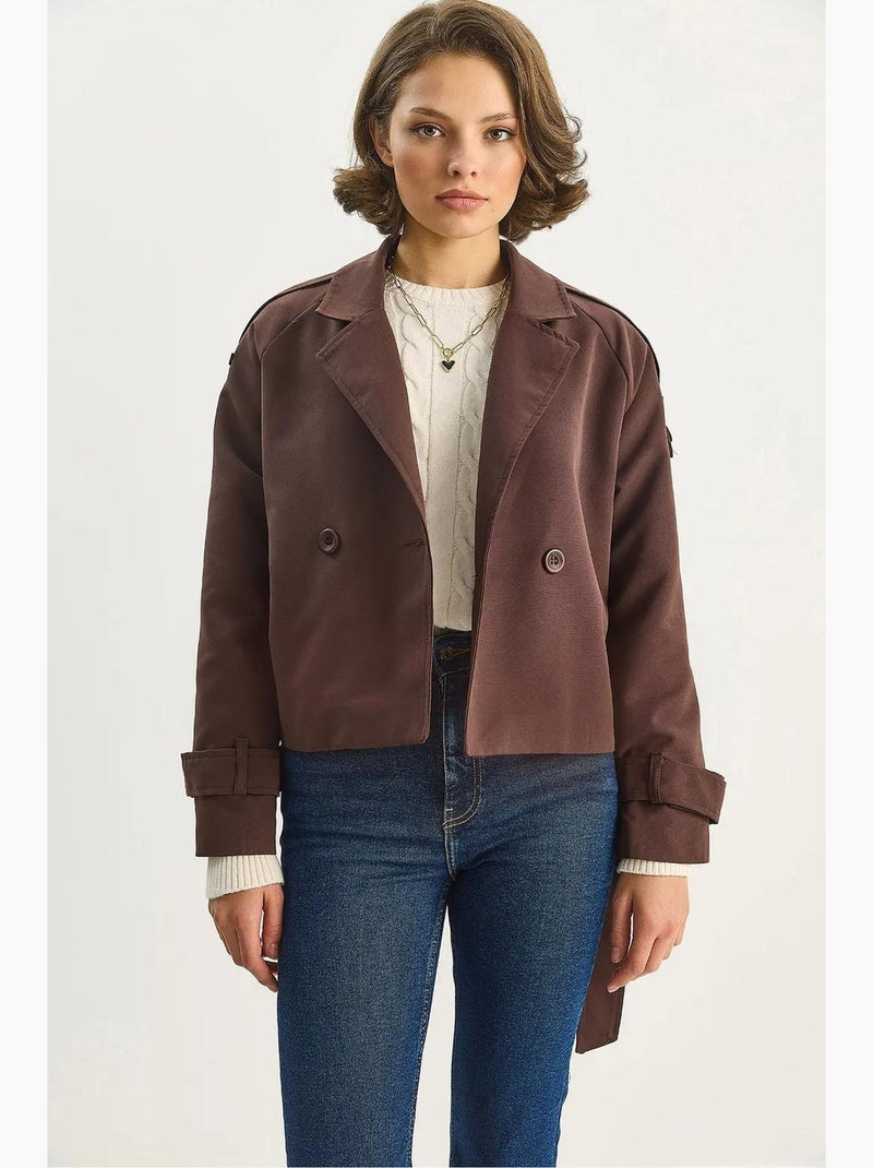 Trench-coat oversize en coton et élasthanne avec fermeture à nouer lucci Marron foncé - Kiabi