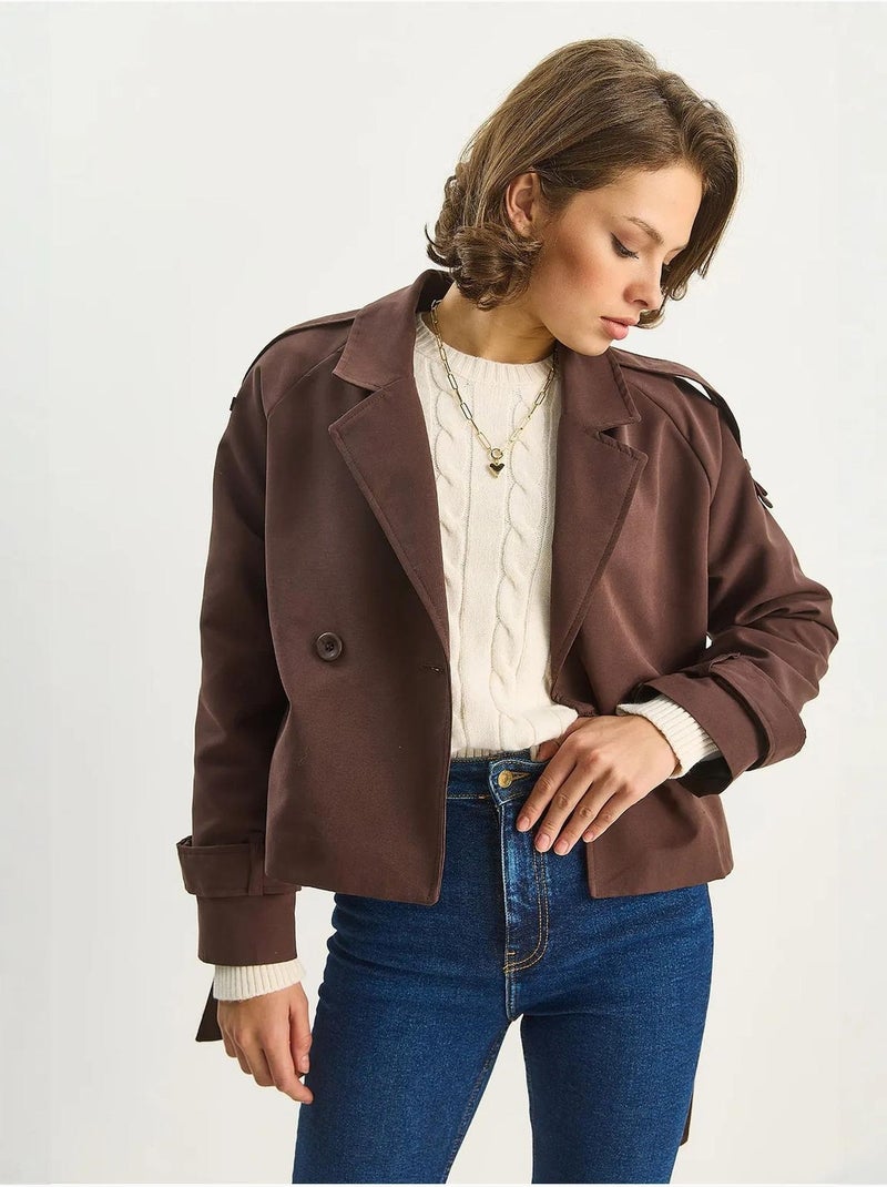 Trench-coat oversize en coton et élasthanne avec fermeture à nouer lucci Marron foncé - Kiabi