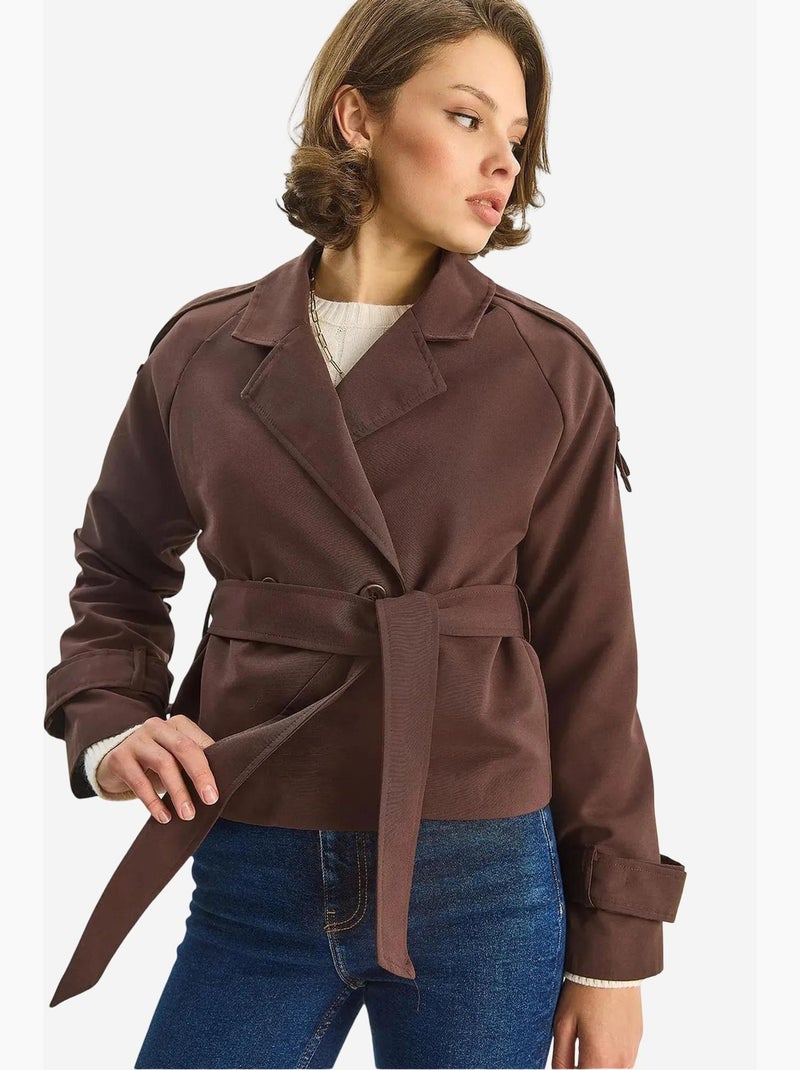 Trench-coat oversize en coton et élasthanne avec fermeture à nouer lucci Marron foncé - Kiabi