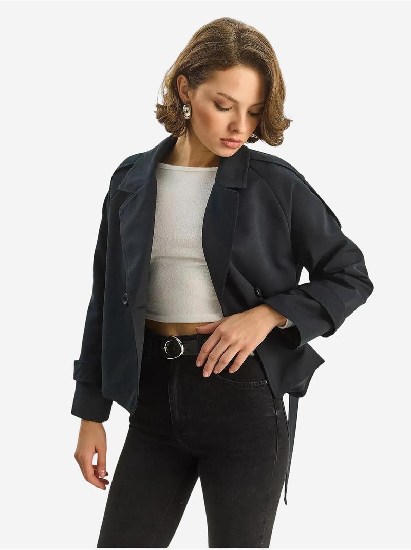 Trench-coat oversize en coton et élasthanne avec fermeture à nouer lucci Noir - Kiabi