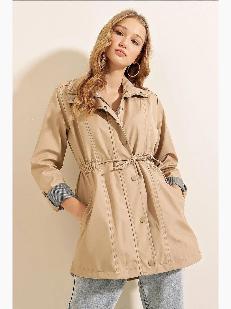 Trench-coat tissé à taille élastiquée avec cordon de serrage et poignets retroussables bdart Beige argile - Kiabi